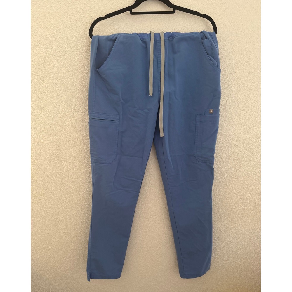 FIGS Technical Collection Scrub Pants Medium Blue Drawstring Cargo Workwear